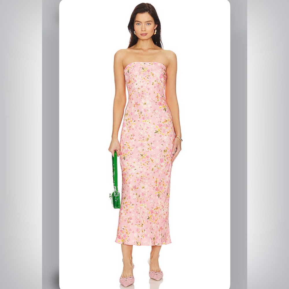 RESA Anna Strapless Midi Dress - Size Large, Pink Floral